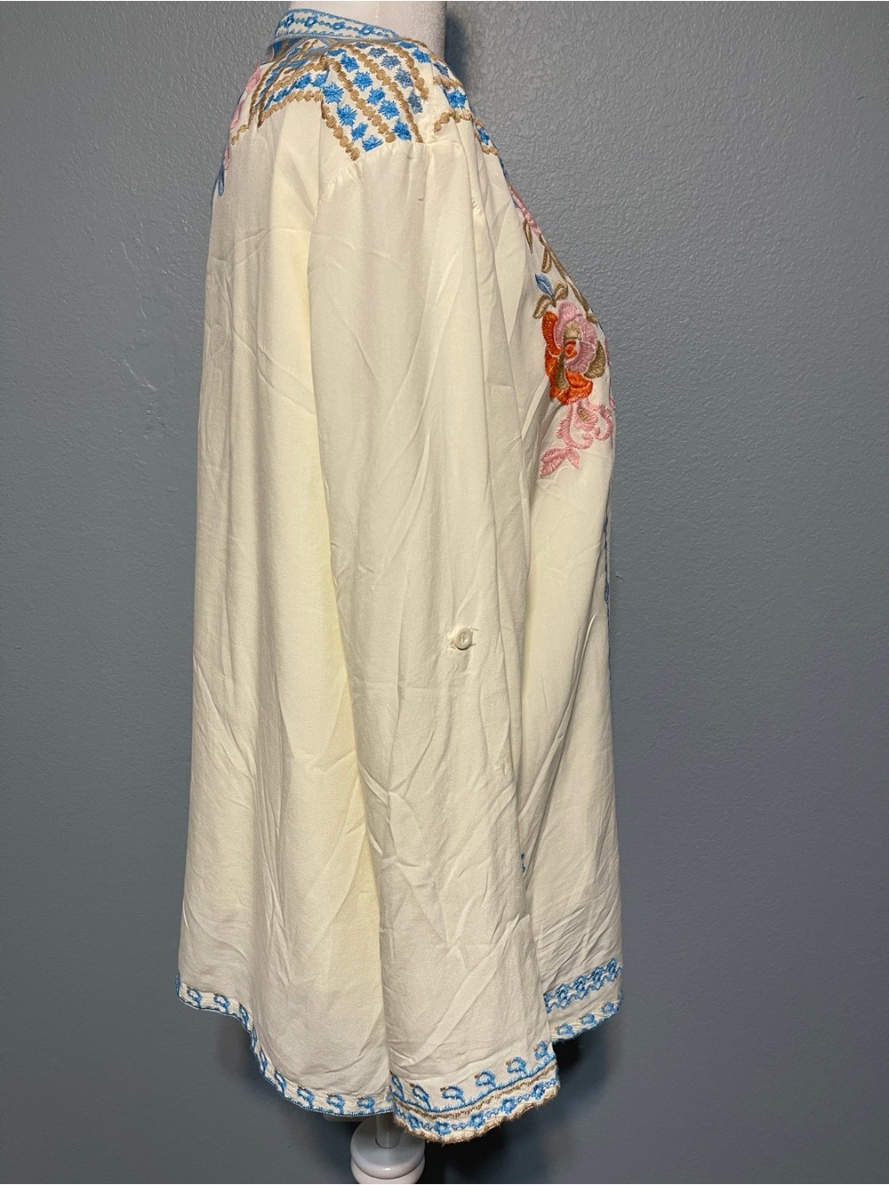 Laura Klein Boho Embroidered Tunic Top Cream Floral Southwest Peasant Blouse XL - Picture 6 of 11
